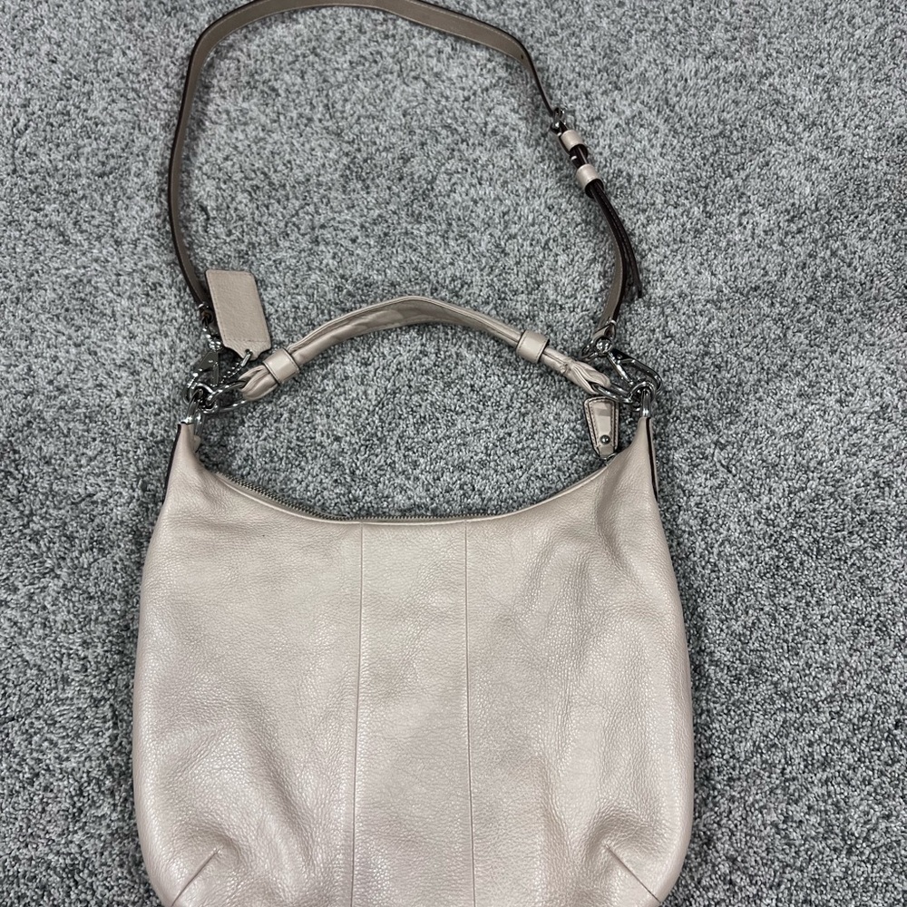 Coach Kristin Pebbled Leather Champagne Shoulder Bag Crossbody Hobo Zip Closure - Picture 8 of 15